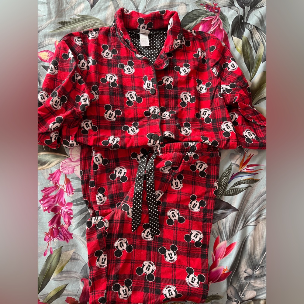 Disney Red & Black Plaid Mickey Mouse Pajama Set